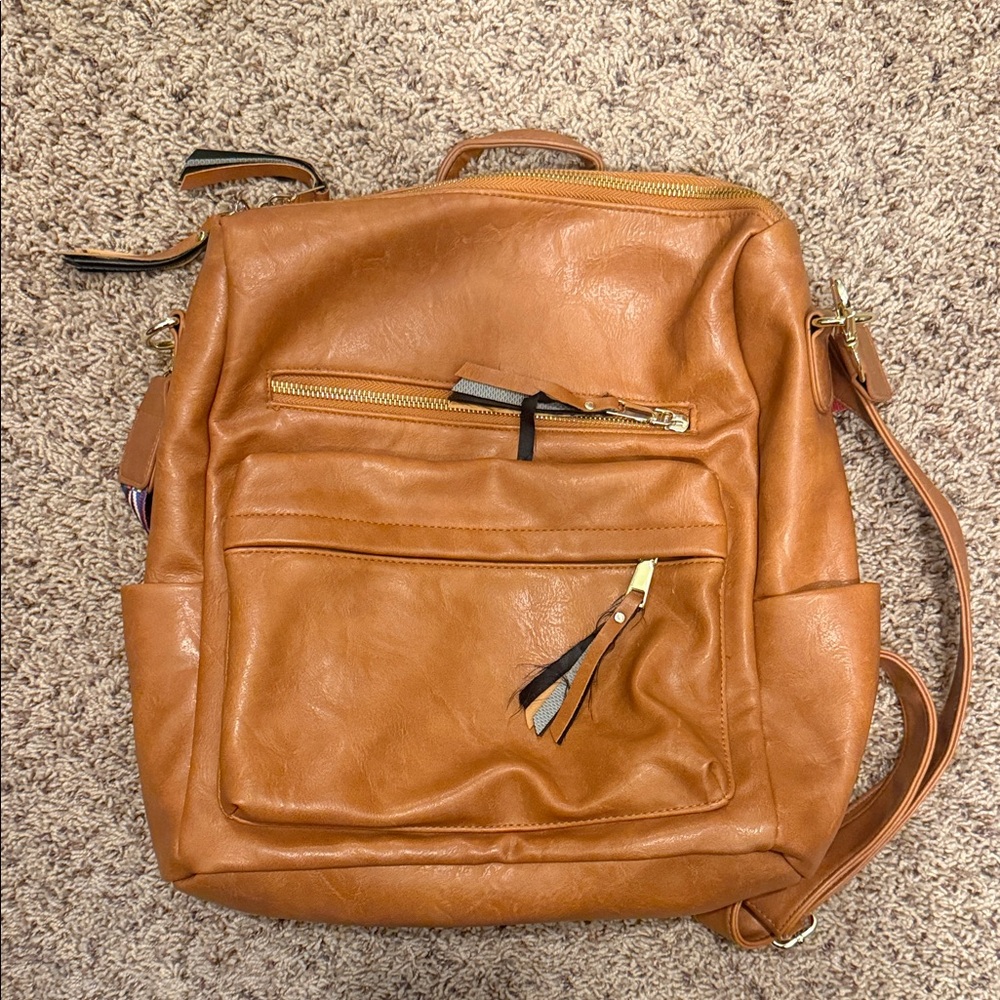 Tan Faux Leather Backpack